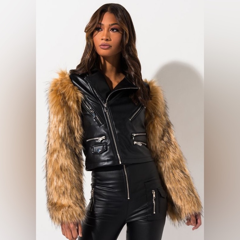 Azalea Wang Fur Moto Hybrid Jacket